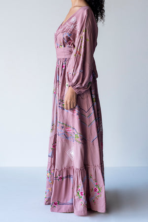 Dream In Colour - Embroidered Maxi Dress in Ash Rose