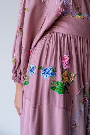 Dream In Colour - Embroidered Maxi Dress in Ash Rose